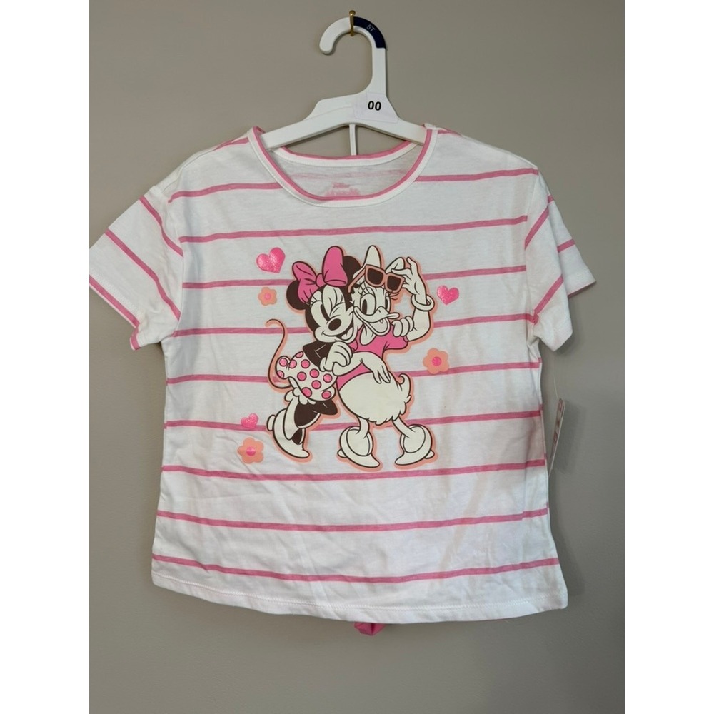 Disney T-Shirt & Shorts Set Girls 5T Pink Striped Minnie Daisy NWT